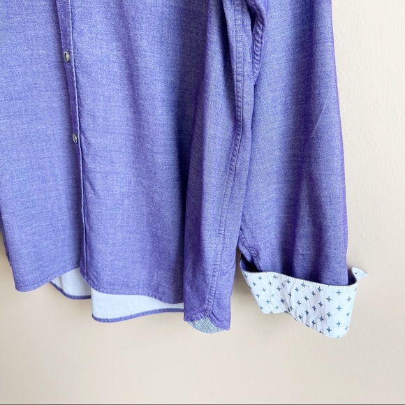 TED BAKER LONDON men’s purple dress shirt size XL flip cuff contrast 100% cotton - Picture 4 of 9